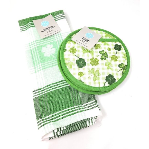 St. Patrick's Day Shamrock Kitchen Tea Hand Towels and Pot Holders (Set of 4) - Picture 1 of 4